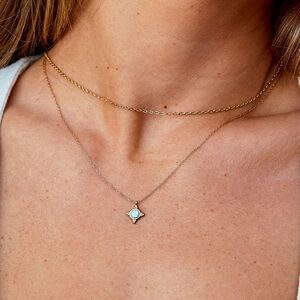 Vintage 18k Gold Plated Blue Opal Pendant Necklace